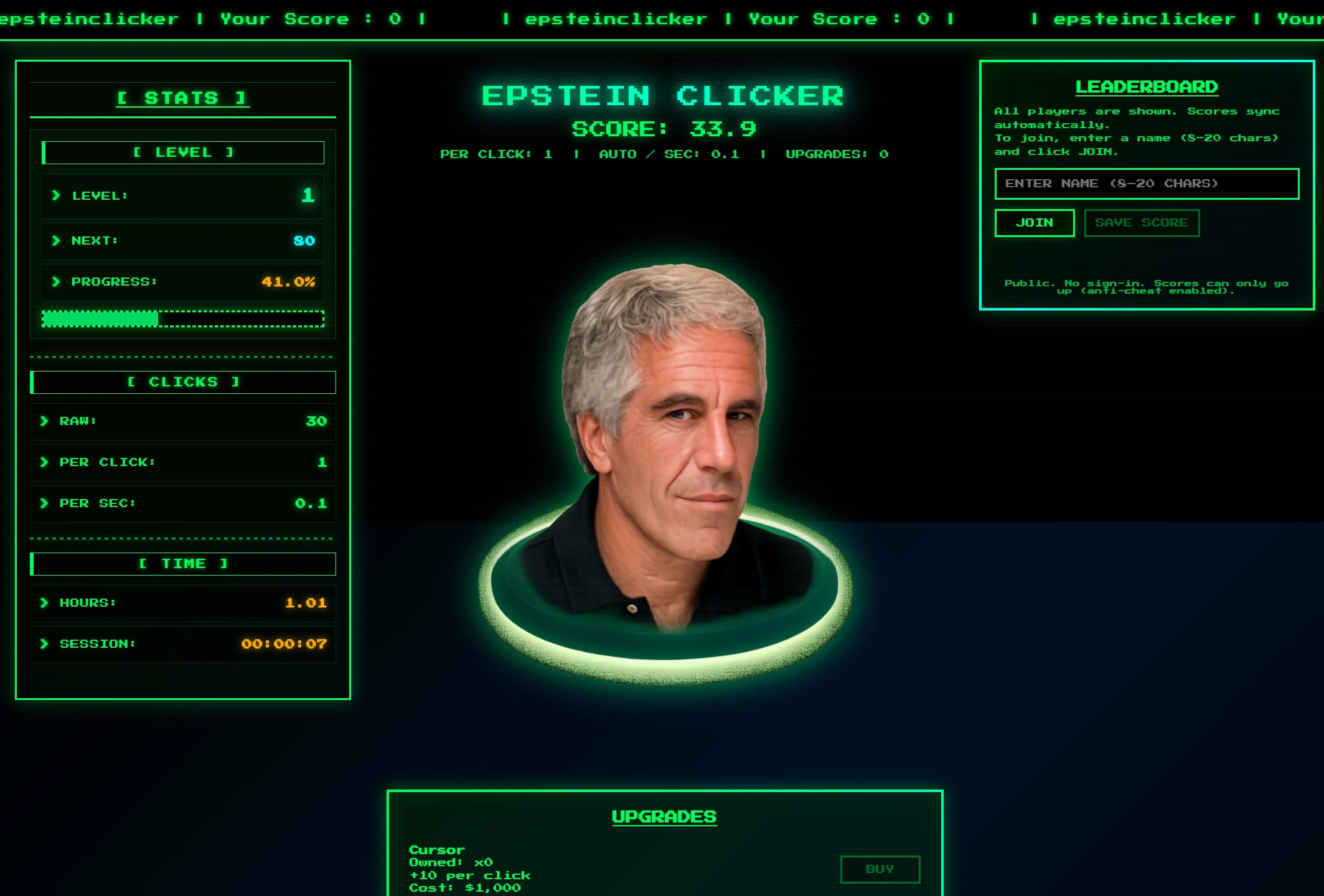 Epstein Clicker screenshot
