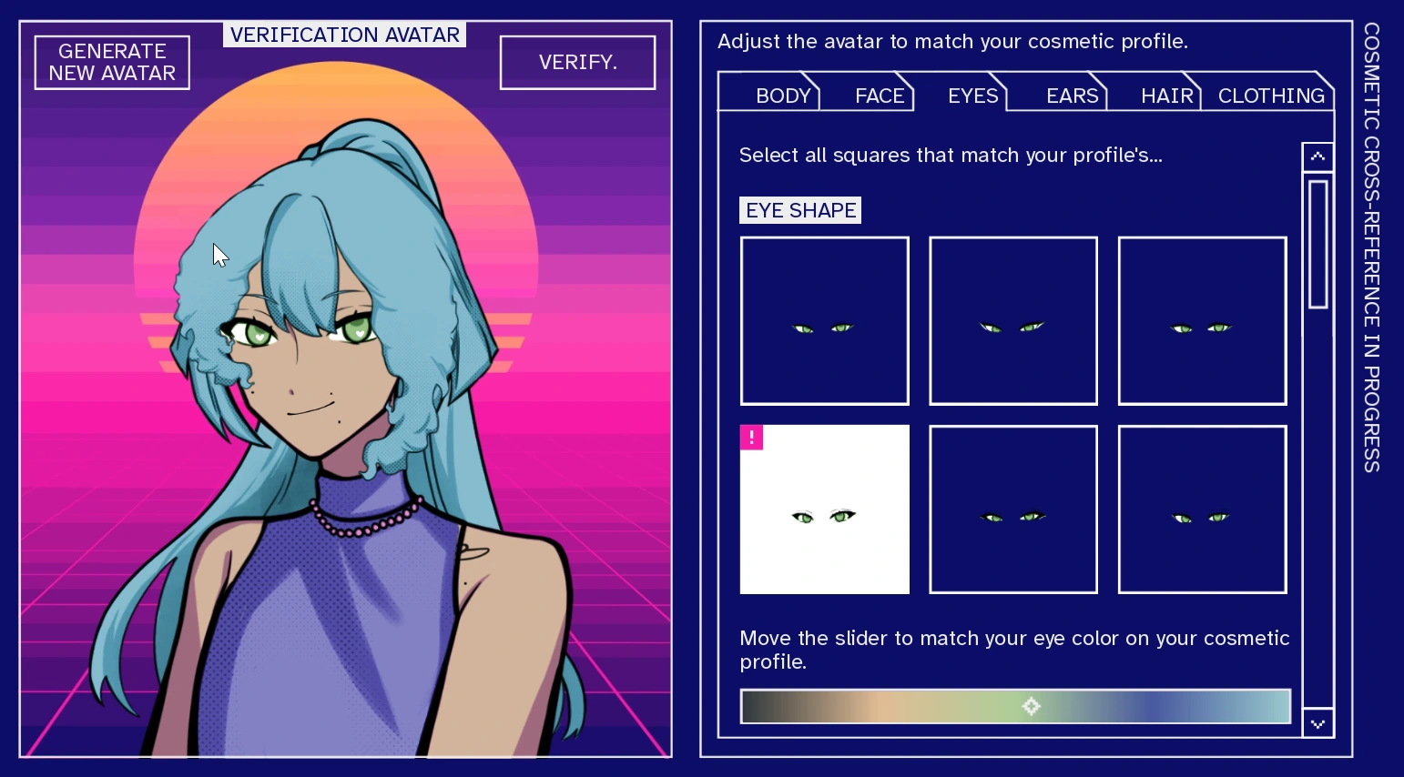 Killer Chat screenshot showing avatar verification and cosmetic profile setup