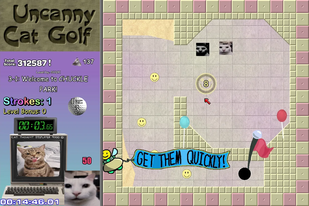 Uncanny Cat Golf hazards change the next stroke course scene